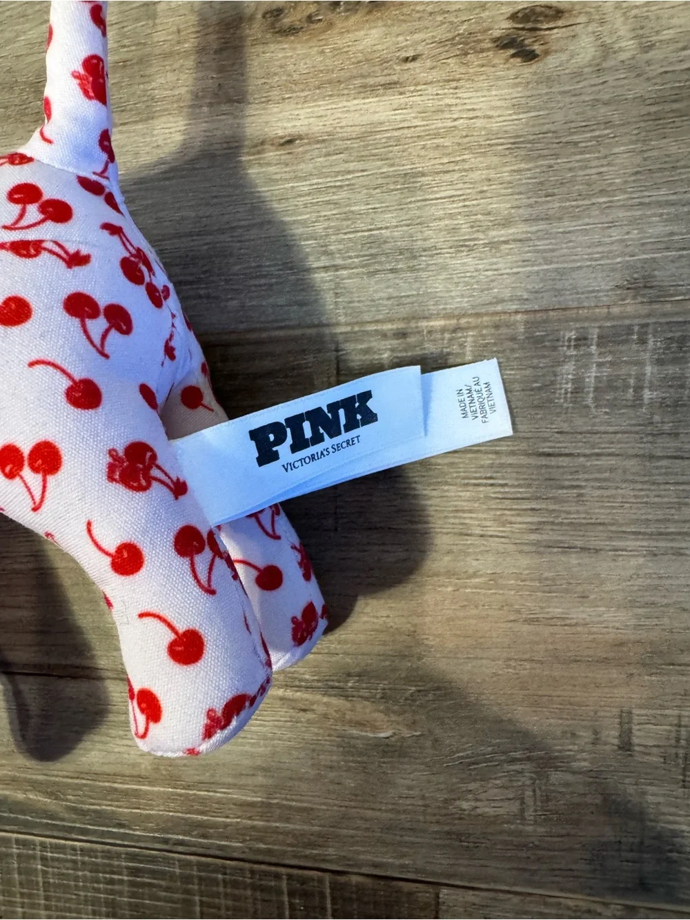 Victoria’s Secret Pink Y2K Pink Red Cherry Print Stuffed Animal Dog NEW OS - Picture 5 of 5